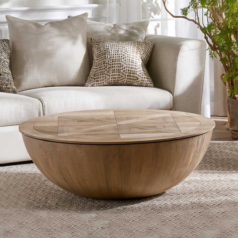 Round Low Coffee Table with Copper Finish
