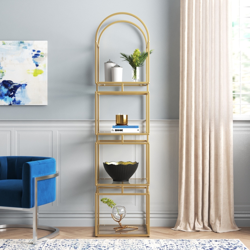 Freestanding Cubic Bookcase with Glass Shelves
