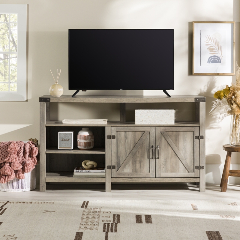 Asymmetrical Media Console with Cabinets