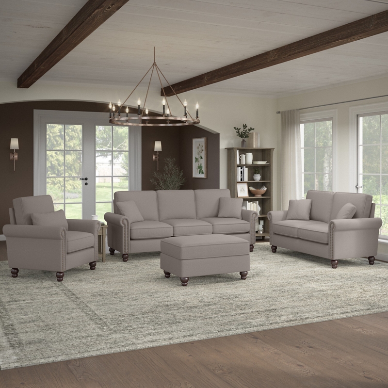 Cozy 85W Sofa Set with Loveseat, Accent Chair, and Storage Ottoman