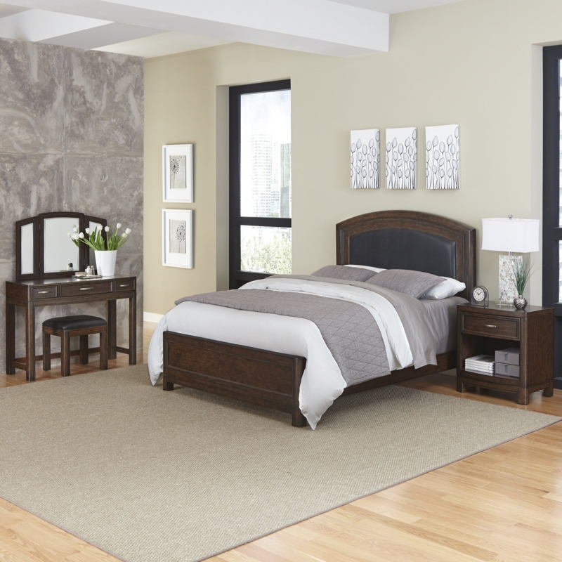Two-Tone Bed and Vanity Set with Upholstered Headboard