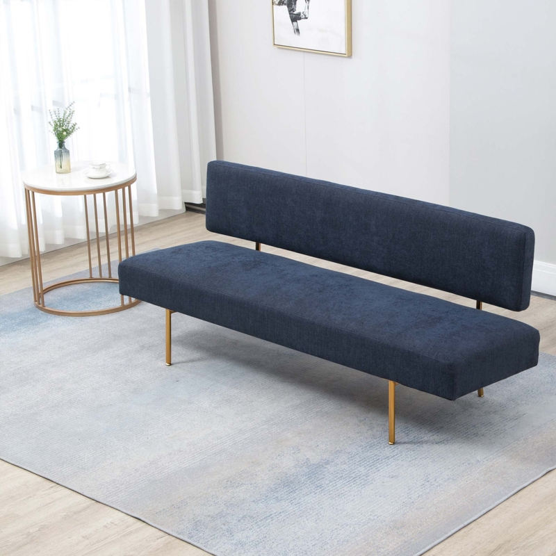 Modern Armless Linen Sofa with Gold Legs