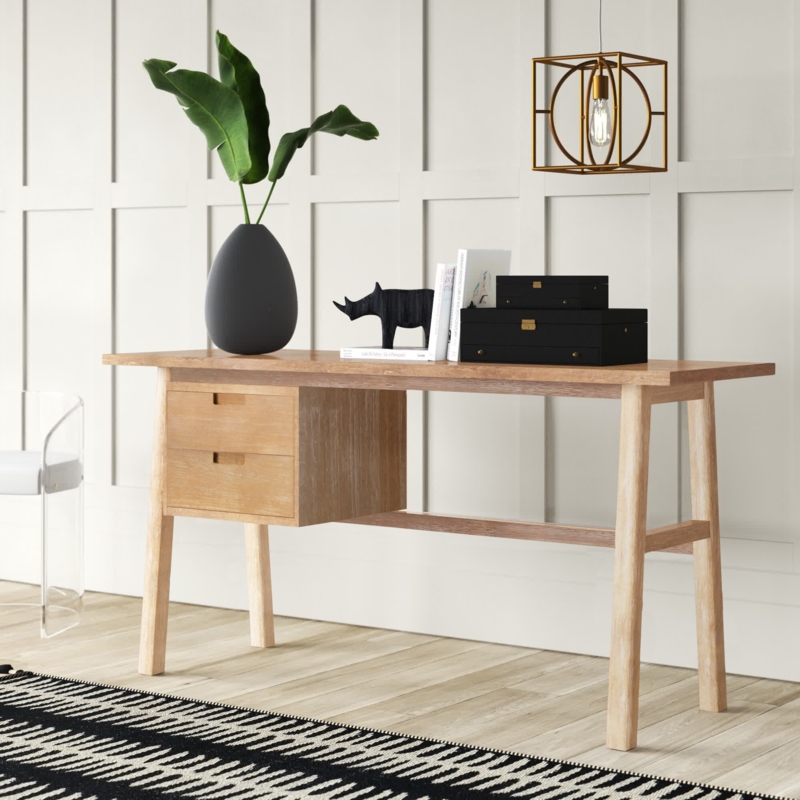 Sleek Mid-Century Writing Desk with Cabinets