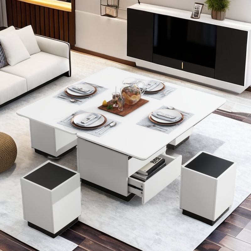 Five-Piece Lift Top Coffee Table Set with Storage Stools