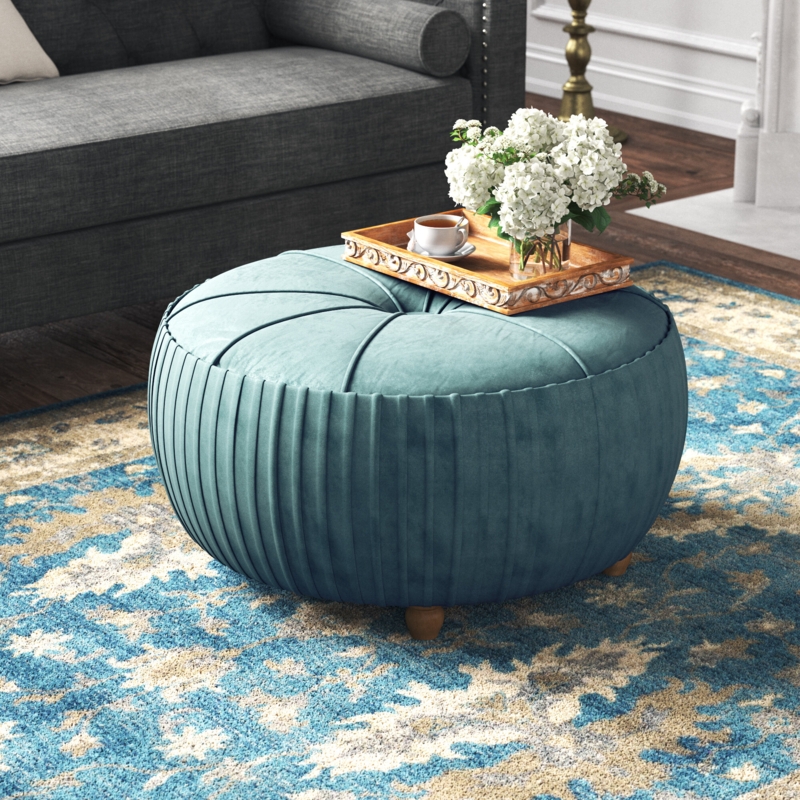 Circular Cocktail Ottoman with Pleated Details