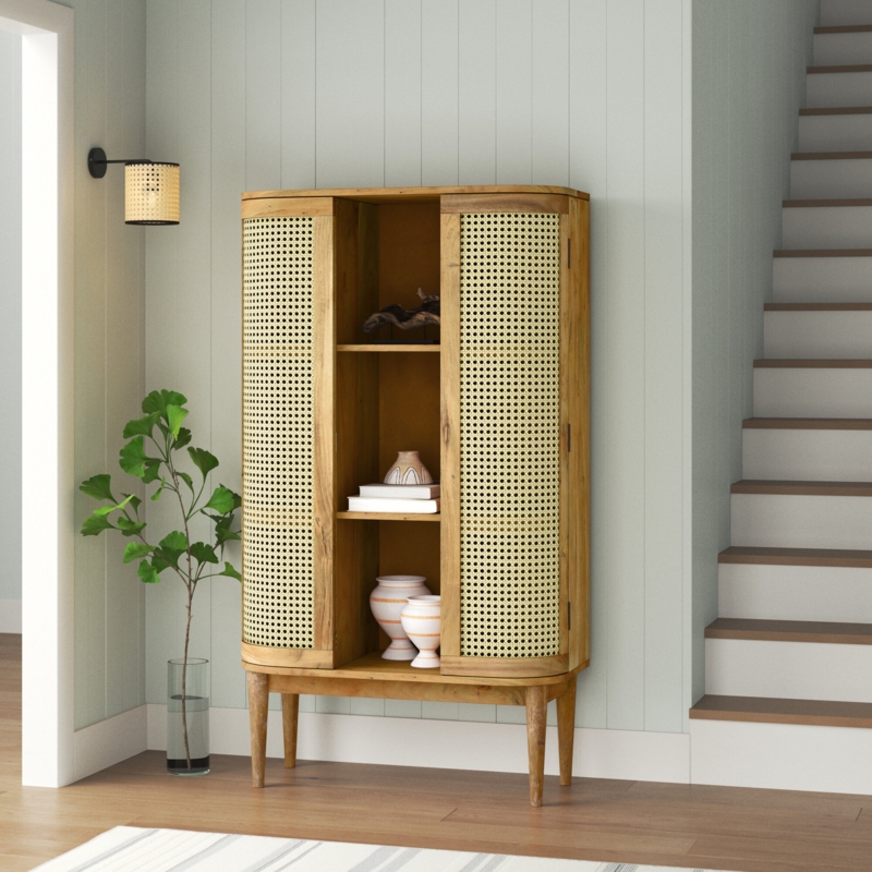 Coastal-Style Cube Bookcase with Curved Cabinet Doors