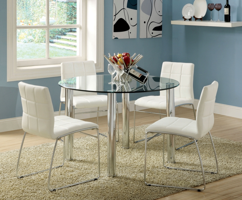5 Piece Round Dining Set with Upholstered Chairs