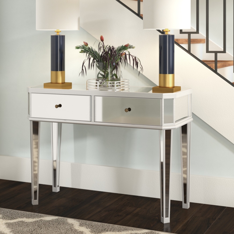 Silver Wood Console Table with Glass Top