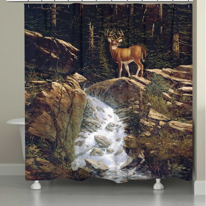 Deer Above the Falls Shower Curtain