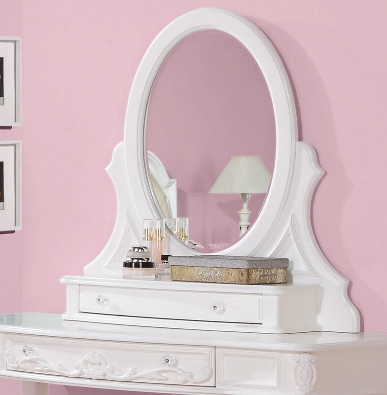 White Wood Vanity Mirror with Beveled Glass
