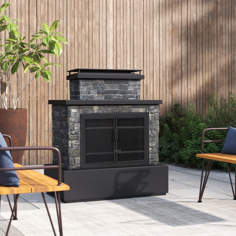 Outdoor Wood-Burning Fireplace with Chimney