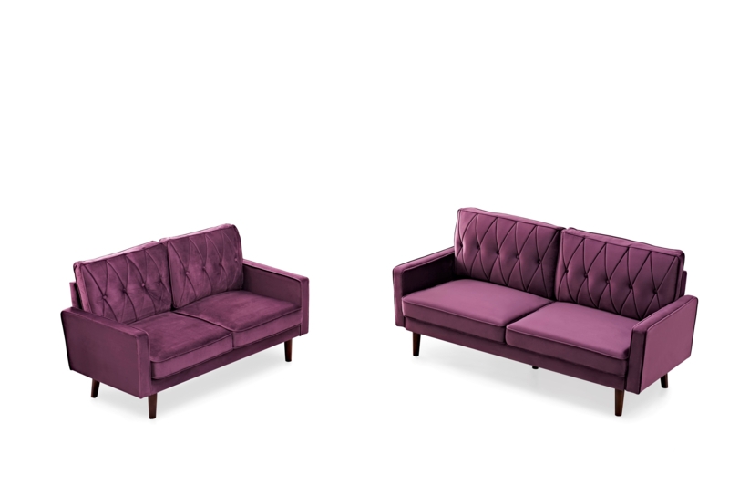 Velvet Upholstered Sofa with Tufted Back