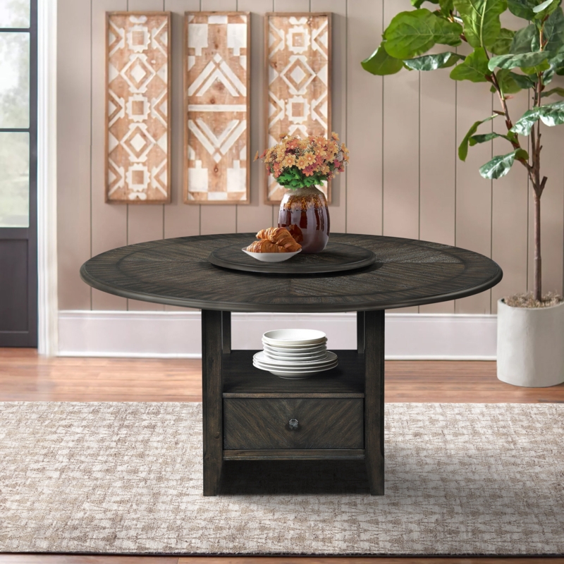 Transitional Dining Table with Lazy Susan and Storage