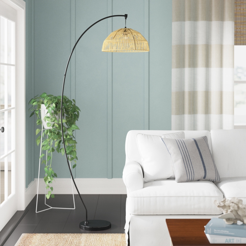 Arcing Floor Lamp with Natural Dome Shade