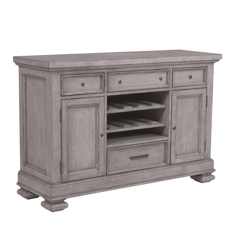 Distressed Gray Home Bar with Wine Rack