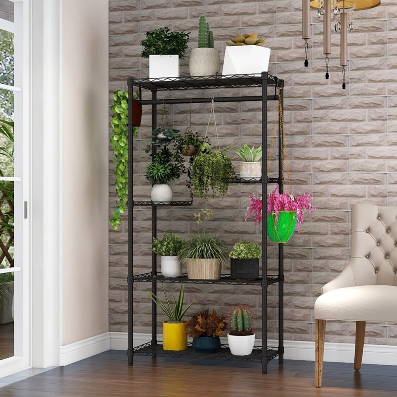 Adjustable 5-Tier Plant Stand with S Hooks