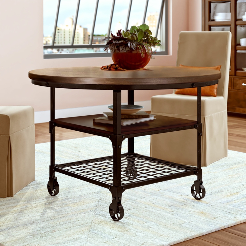 Industrial Dining Table with Caster Wheels