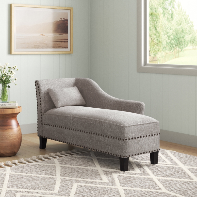 Recessed-Arm Chaise Lounge with Nailhead Trim