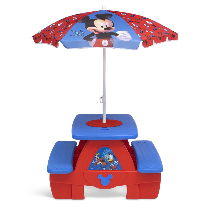4 Seat Activity Picnic Table with Umbrella and LEGO-Compatible Top