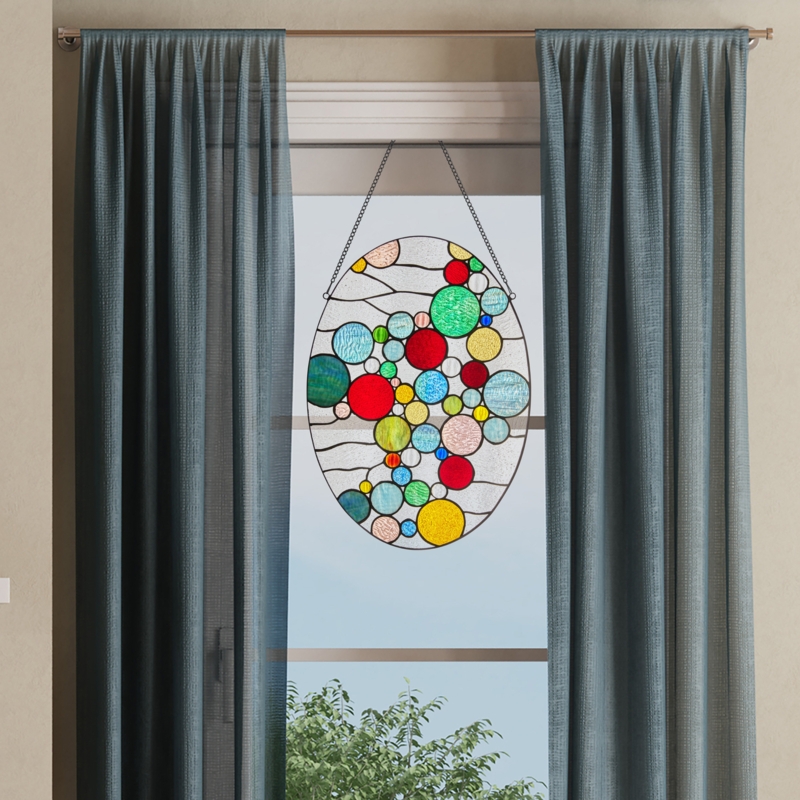 20" High Multicolored Dots Stained Glass Window Panel