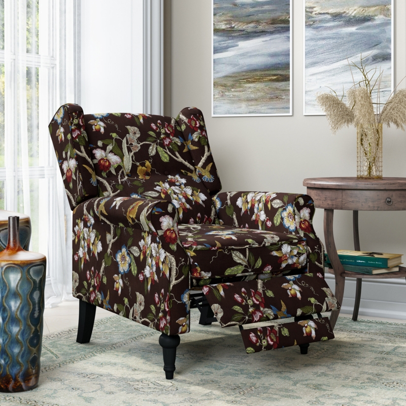 Button-Tufted Winged Recliner Chair