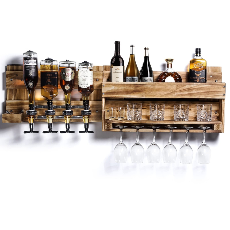 Wall-Mounted Wooden Wine Rack and Dispenser