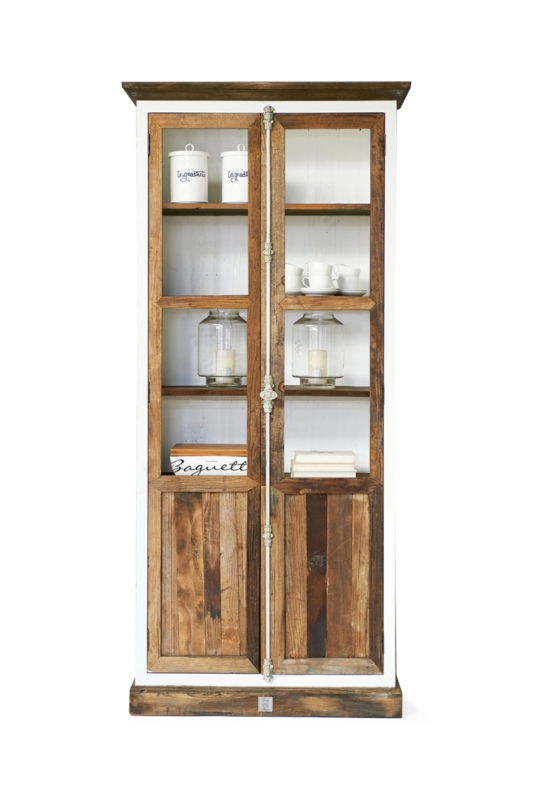 Driftwood Glass Cabinet with White Poplar Frame