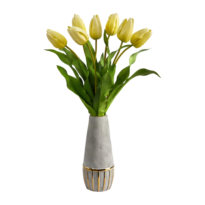 Dutch Tulip Artificial Arrangement with Stoneware Vase