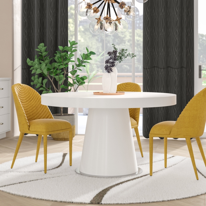 Sleek Round Dining Table with Polished Metal Base