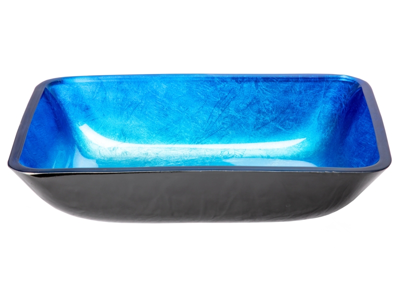 Rectangular Royal Blue Foil Glass Vessel Sink