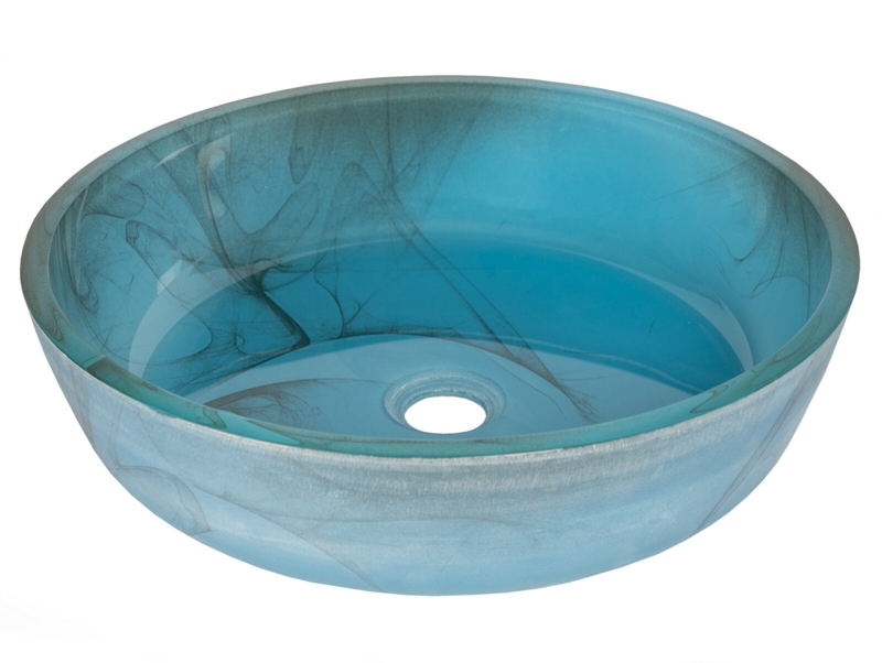 Blue Mist Flat Bottom Glass Vessel Sink