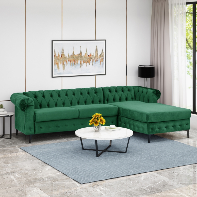 Chaise Sectional Sofa Set with Classic Style