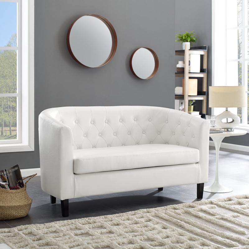 Button Tufted Faux Leather Accent Chair