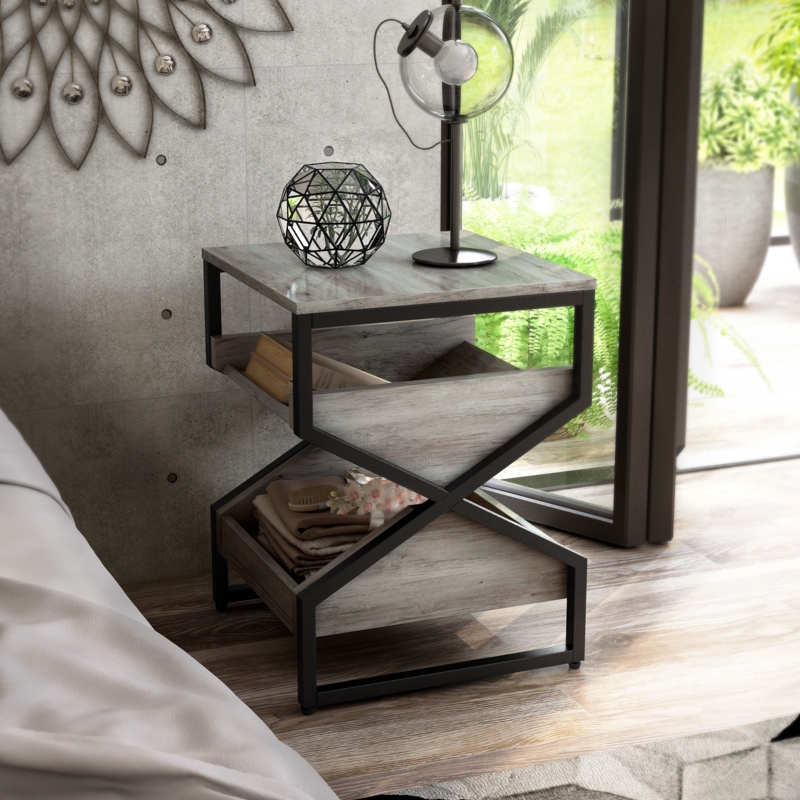 Modern Multi-Tier End Table with Storage
