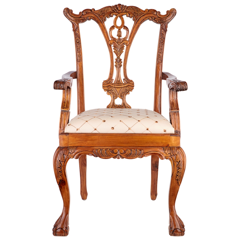Hand-Carved Mahogany European Chair