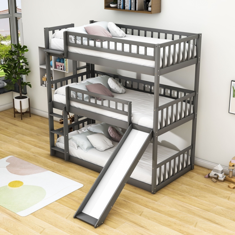 Triple Twin Bunk Bed with Slide