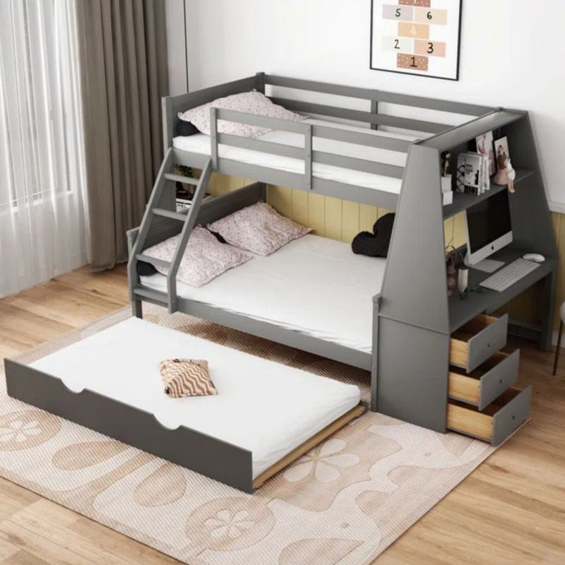 Twin Over Full Bunk Bed with Desk and Trundle