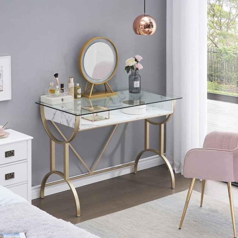 Luxurious Glass Dressing Table with Marble Veneer