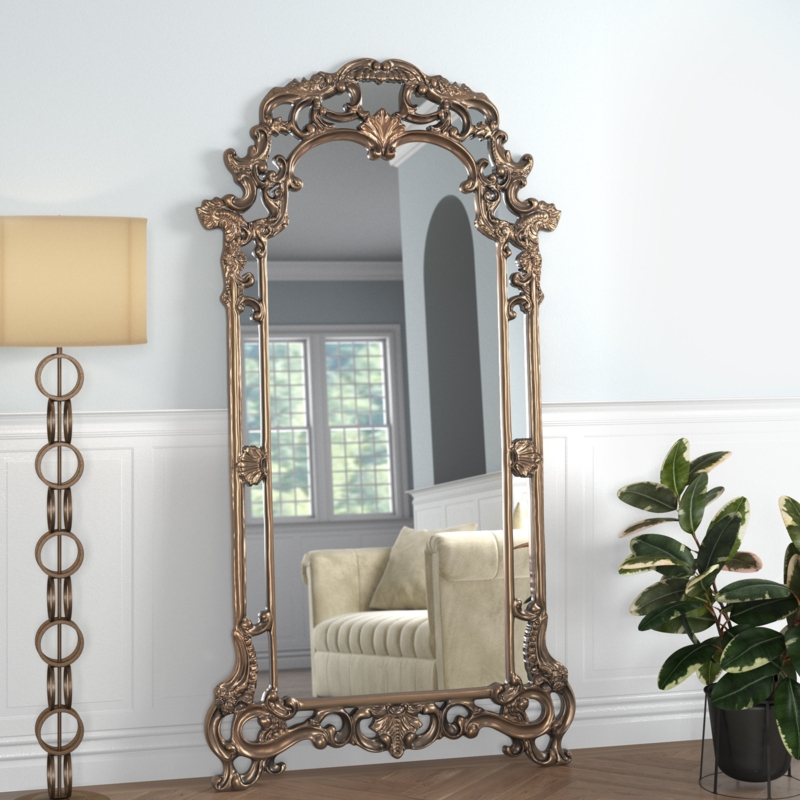 Full-Length Glam Mirror with Ornate Frame