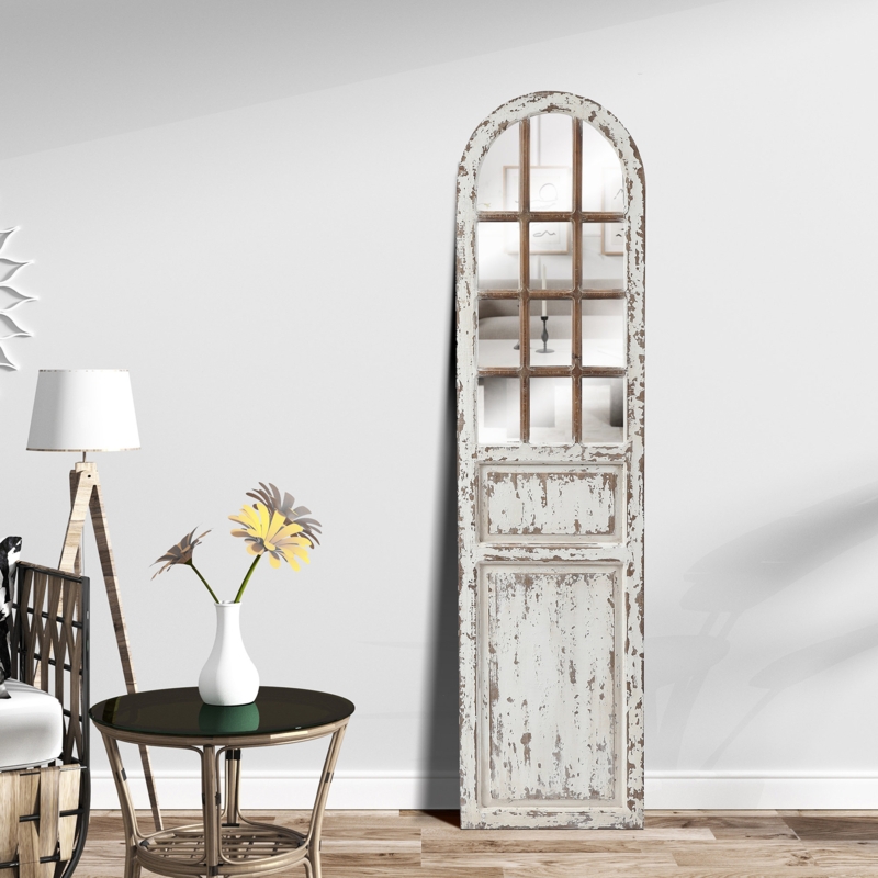Distressed White Wood Arched Window Decor