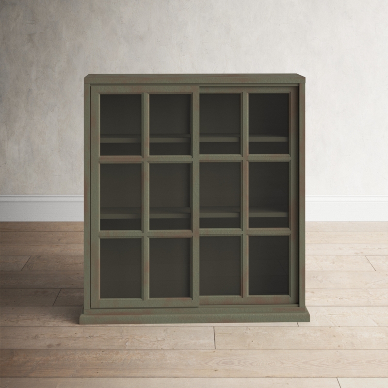 Elmwood Transitional Bookcase with Glass Sliding Doors