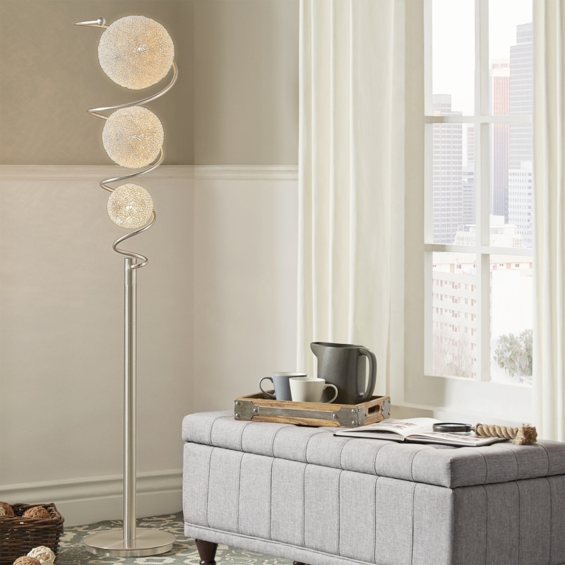 Spiral Metal Floor Lamp with Textured Globe Shades