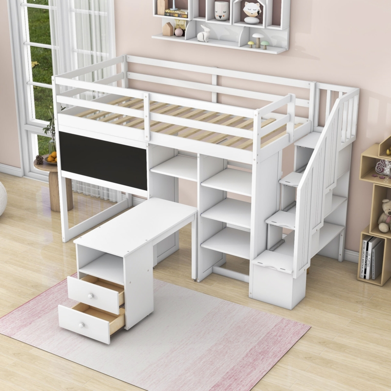 Loft Bed with Pull-Out Desk and Storage