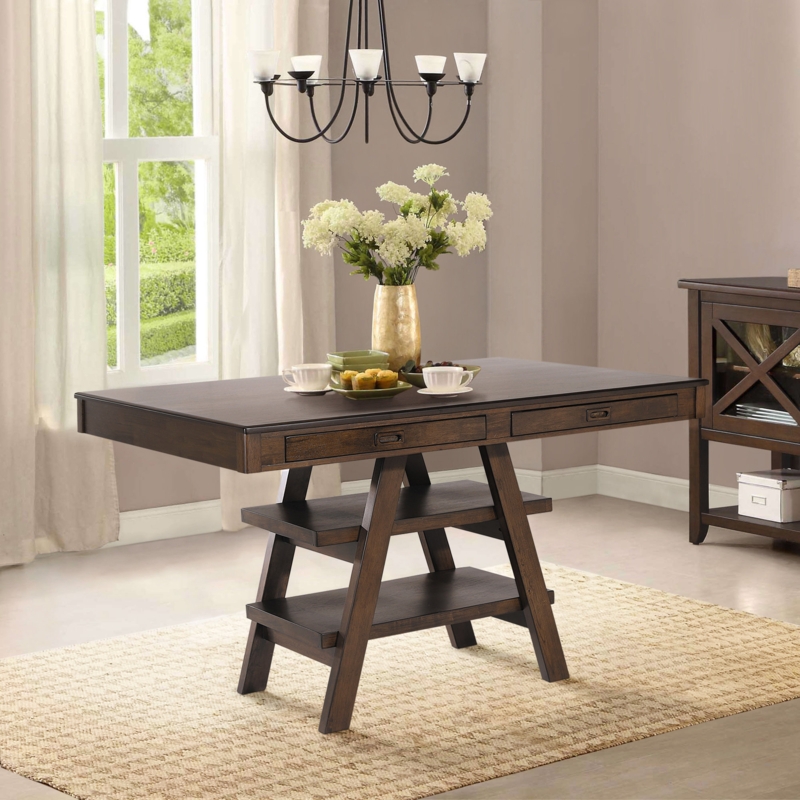 Walnut Finish Counter Height Table with Storage