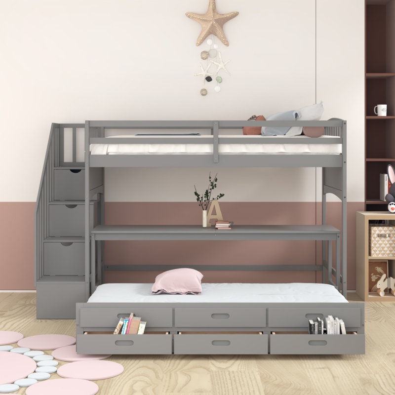 Loft Bed with Four-Step Storage Stairs