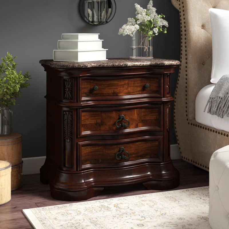 Three-Drawer Nightstand with Marble Top