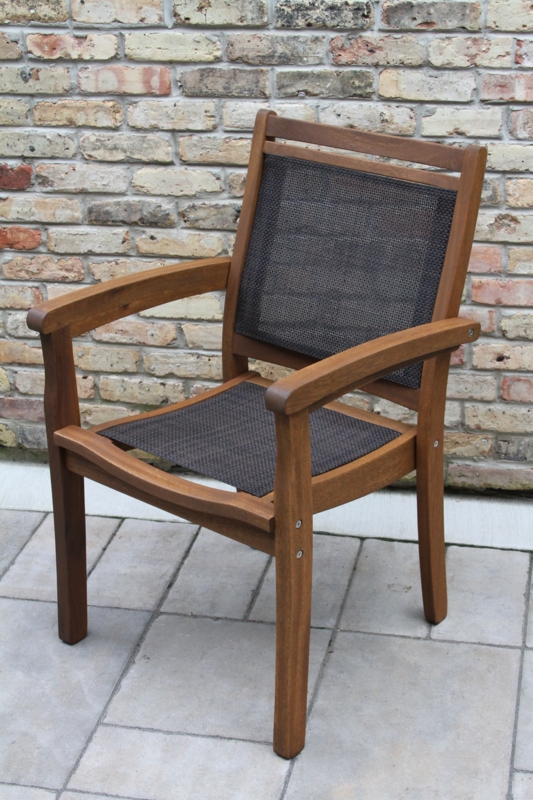 Eucalyptus Wood Outdoor Armchair with Mesh Sling