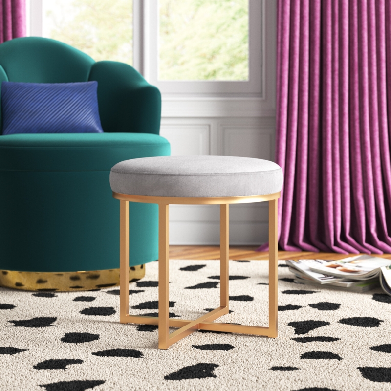 Round Velvet Ottoman with Gold Base