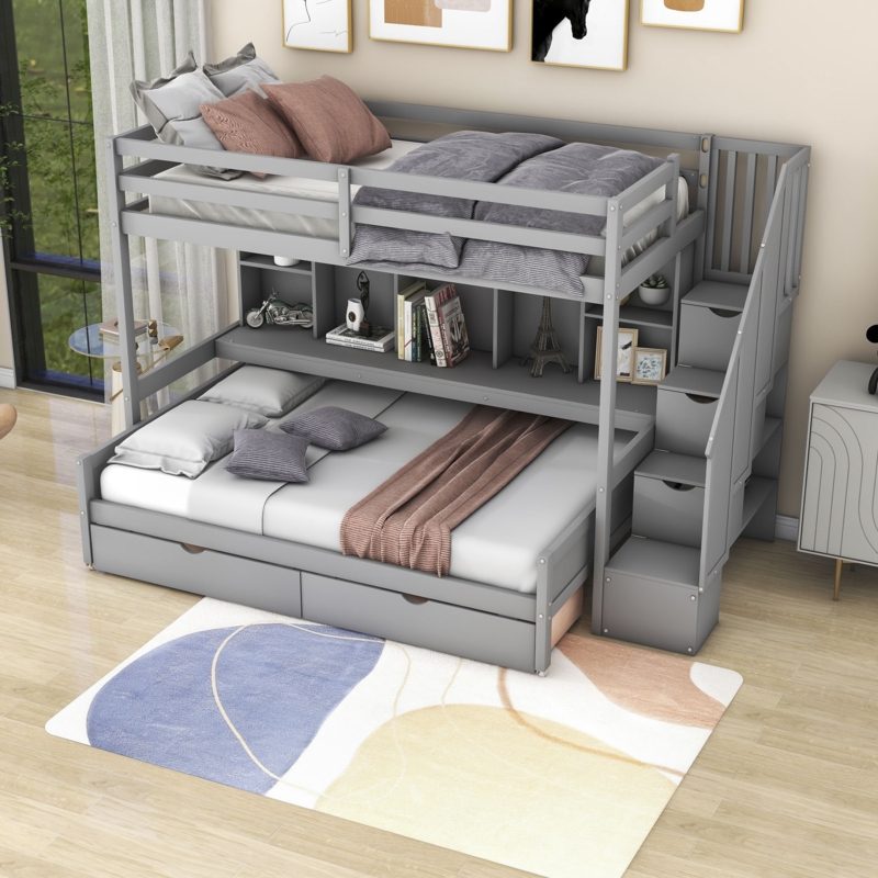 Twin XL and Full Bunk Bed with Workspace and Storage