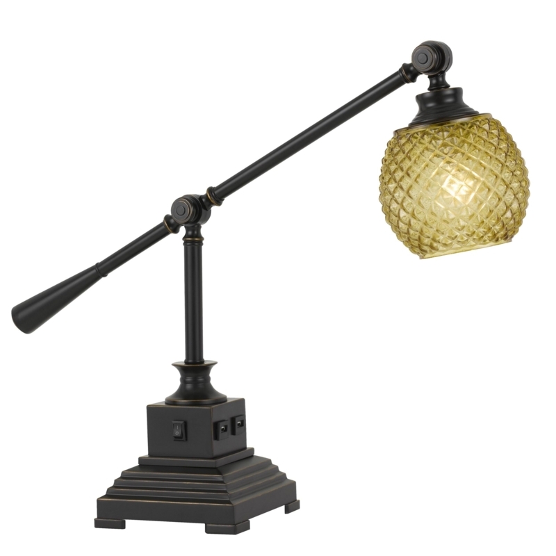 Contemporary Dark Bronze Desk Lamp with USB Outlets